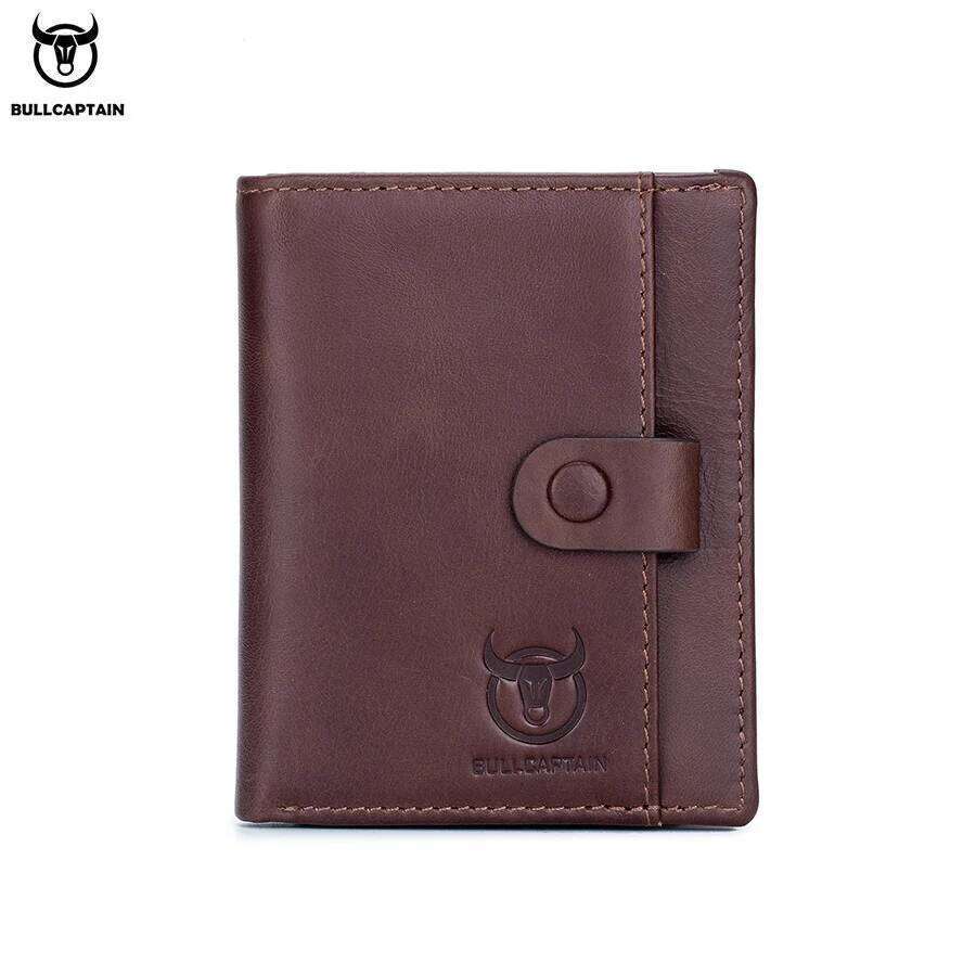 BULLCAPTAIN RFID Leather Men's Purse Zipper Coin Wallet Holder Credit Card Bag Y260206