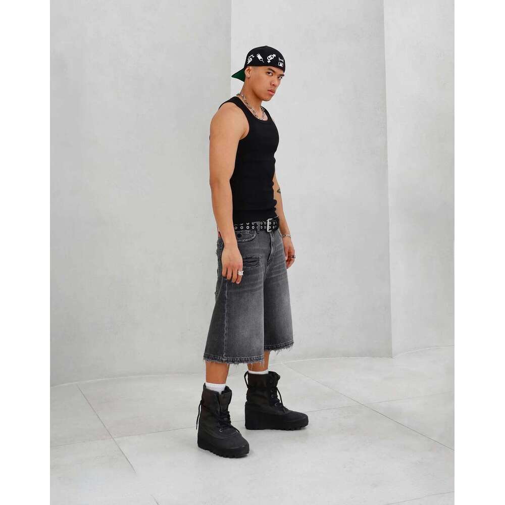 2025 Hip Hop Dragon Embroidery Retro Denim Shorts Y2k Blue Wash Wide Leg Straight Work Pants Men Women Streetwear Jorts Clothing XJ260206