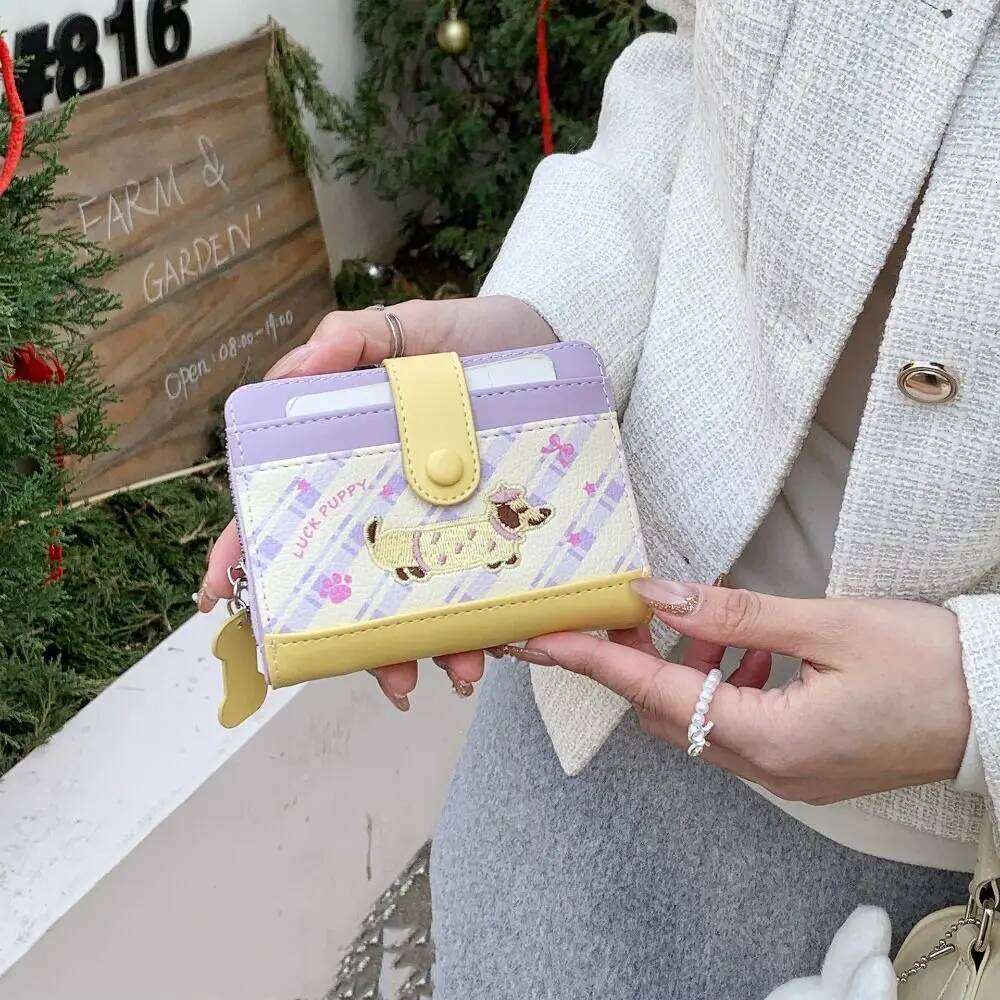 Portable Embroidery Dachshund Dog Wallet PU Multiple Leather Card Holder Cute Fashion Y260206