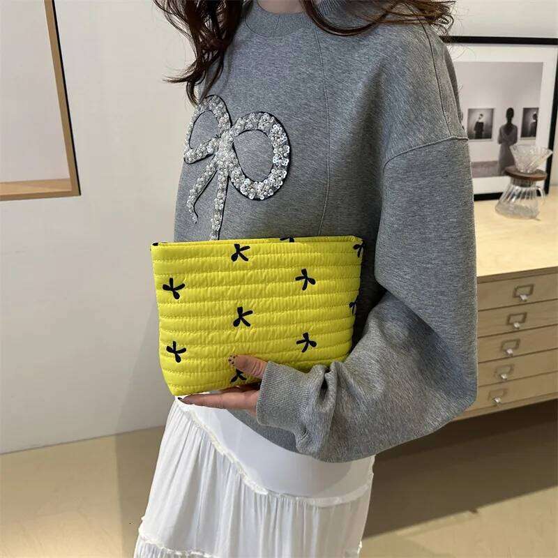 Ins Fashion Women Handbag Portable Simple Oxford Bow Travel Organizer Makeup Storage Pouch Large Capacity Cosmetic Zipper Bag Y260206