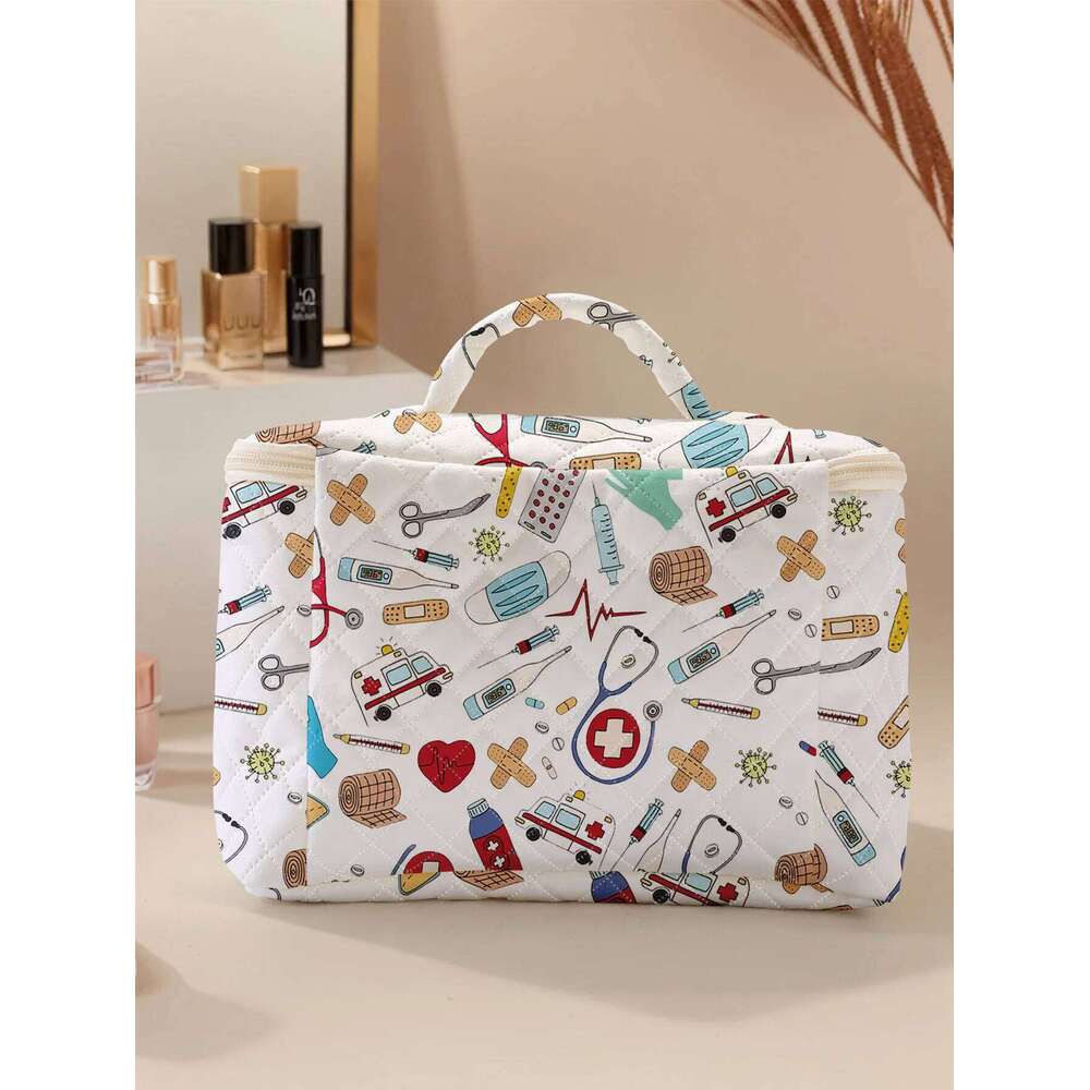 1pc, Portable cosmetics with medical supplies patterns, large capacity travel storage bags, cute and stylish makeup bags Y260206
