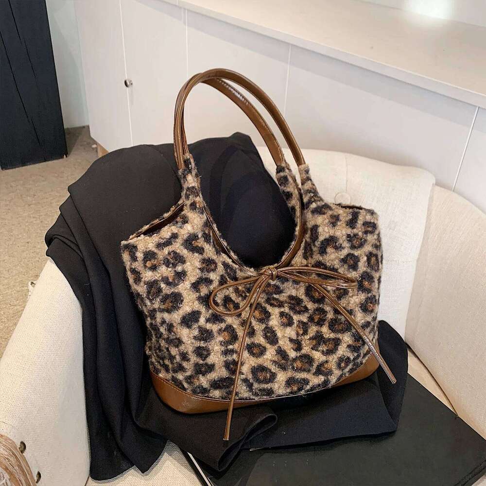 Rayon Leopard Print Shoulder Large Underarm with Bow Commuter Bag for Women Work Shopping Travel Daily Y260205