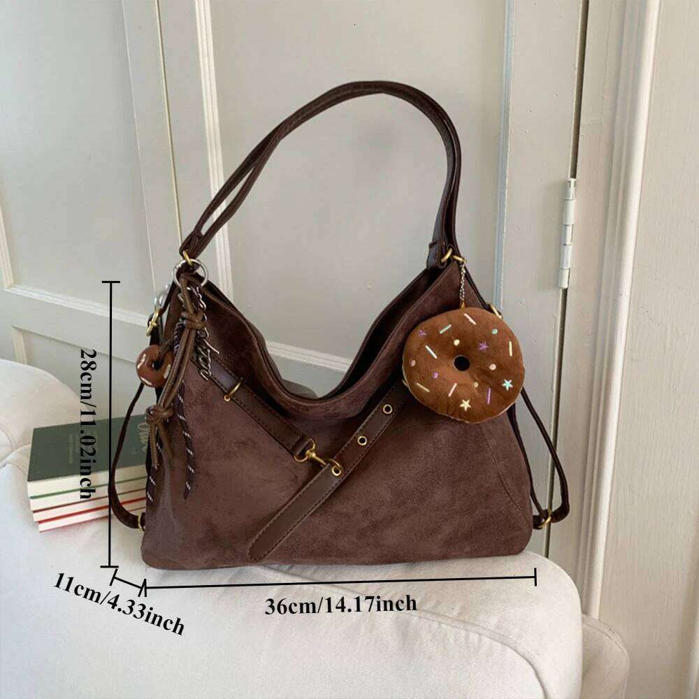 Korean Fashion Large Capacity Shoulder Retro Suede Tote Autumn Winter Premium Handbag Daily Commuting Women'S Bag Y260204