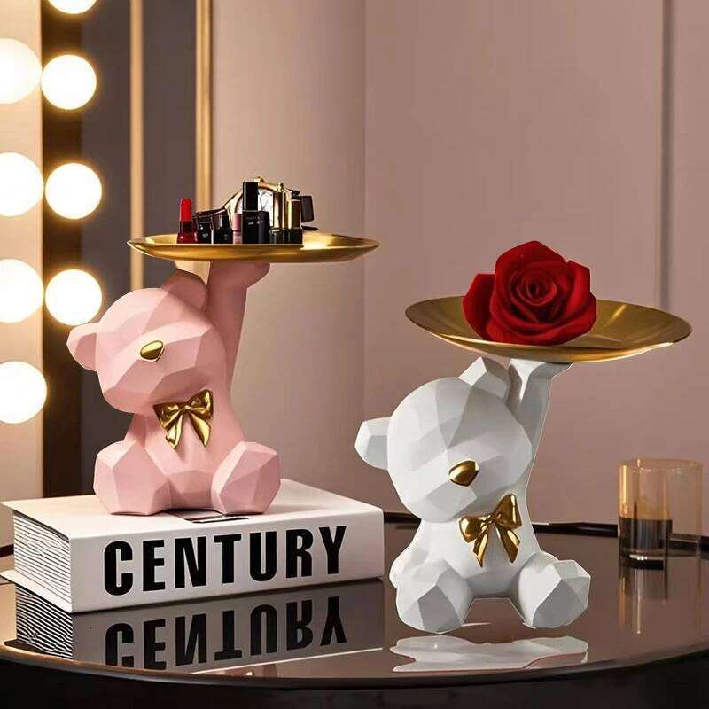 Kawaii Geometric Butterfly Bear Living Room Desktop Candy Miscellaneous Storage Tray Home Decoration S260204