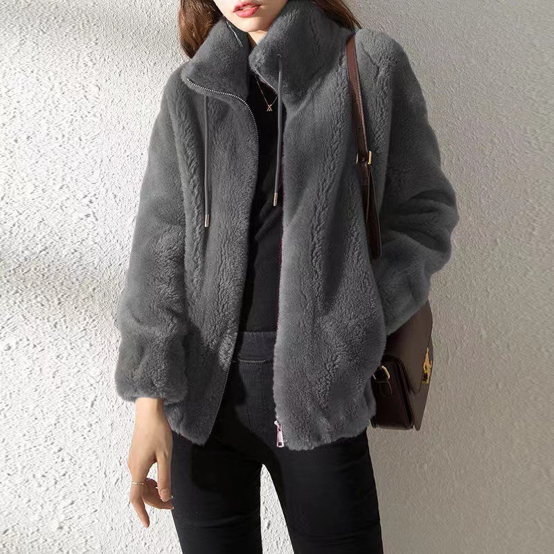 Autumn/Winter Fashionable Simple Letter Embroidery Badge Grey Tweed Loose-Fit Jacket Couple Jacket Trendy 251211