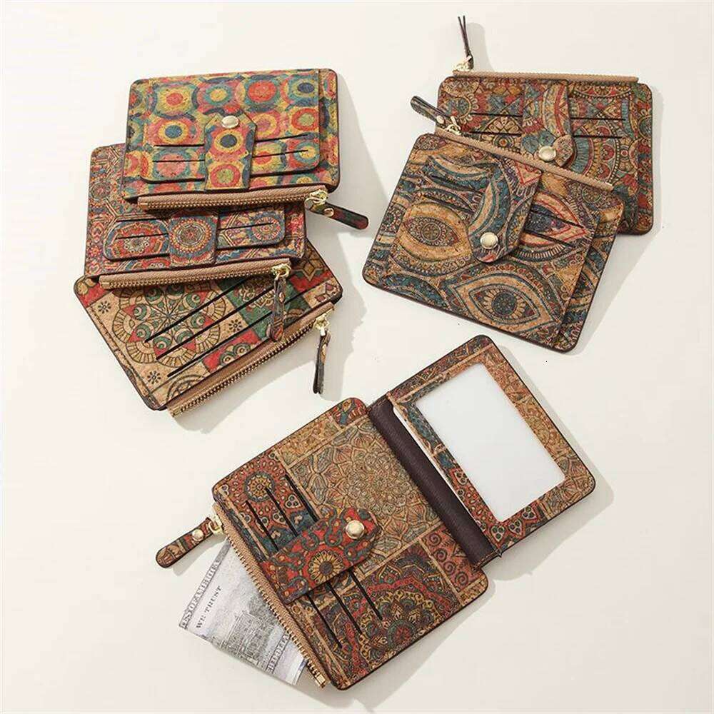 Retro Holder Exquisite Wallet Multi Case Cork Ultra Thin Card Pocket Zipper Small Wallets Big Capacity Coin Purse New Y260206