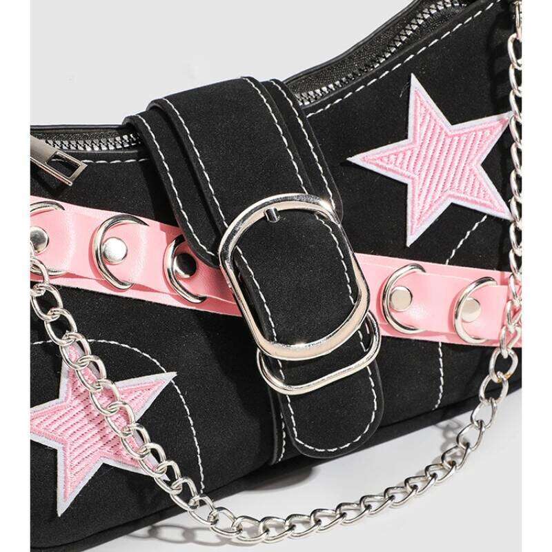 Trendy French Style Spunky Chain Star Armpit Retro Millennium Dark Lady Shoulder Bag Crossbody Bags for Women Handbag Y260205