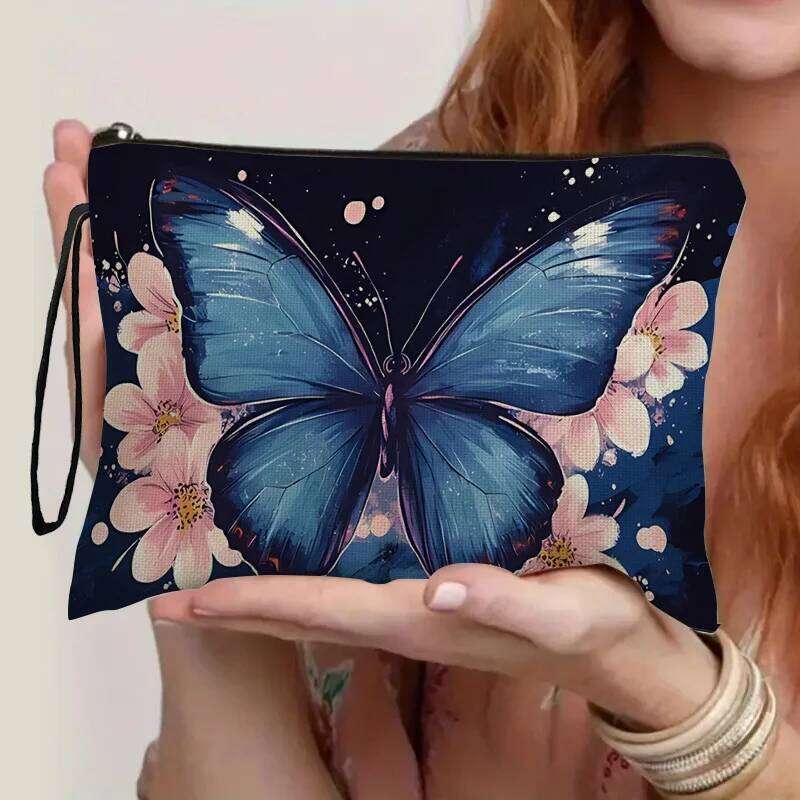 Simple Butterfly Print Makeup Travel Women's Lipstick Cosmetic Pouch Ladies Organizer Zipper Toiletry Storage Bag Y260206