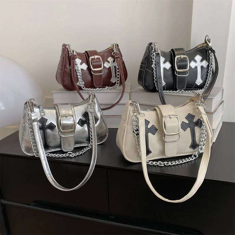 Y2k Cool Girls Underarm Pu Leather Design Women's Small Shoulder Autumn Vintage Female Chain Crossbody Bag Tote Purses Y260205