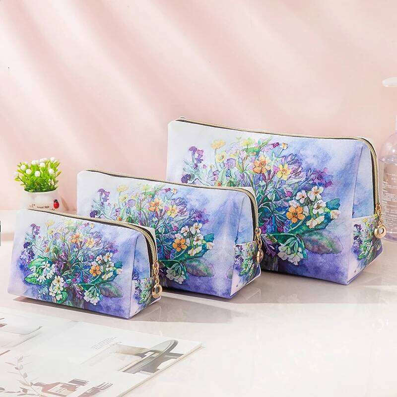Oil painting style waterproof PU cosmetic Fashionable large capacity portable storage Multi functional makeup bag Y260206