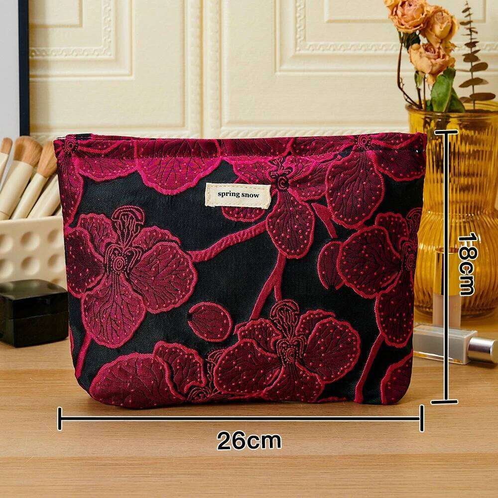 Red Flower Fashion Canvas Women Cosmetic Handbag Travel Organizer Toiletry Makeup Pouch Ladies Make Up Bag For Gift Y260206