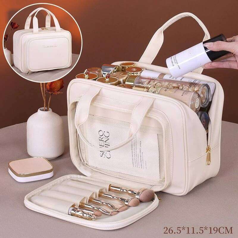 Pu Fashion Tote Women Makeup Large Capacity Travel Organizer Cosmetic Toiletry Pouch Portable Zipper Make up Storage Bag Y260206