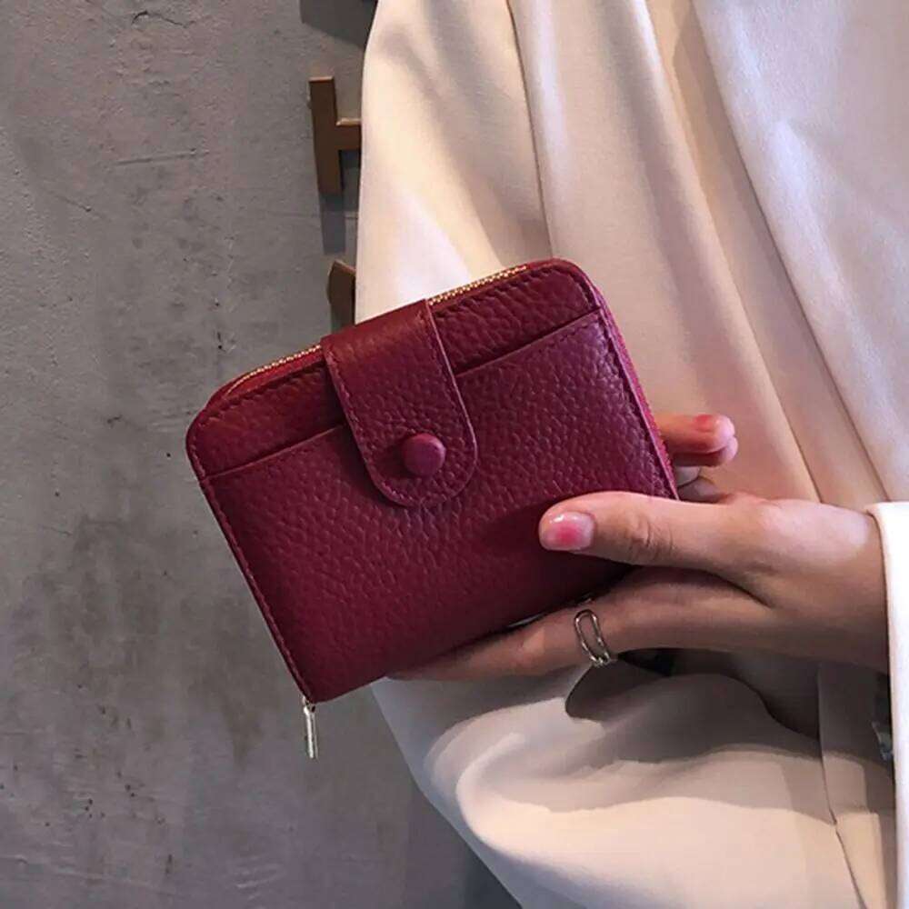 Fashion Elegant Women Short Wallet Pu Leather Zipper Business Purse Solid Color Lychee Pattern Bank/ID/Credit Card Holder Woman Y260206