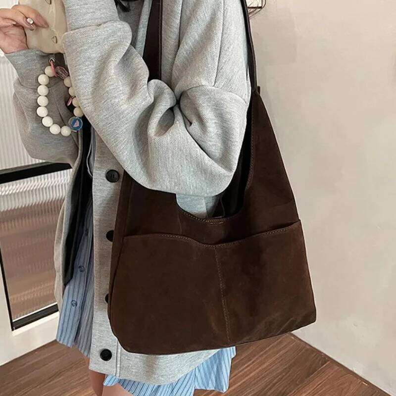 2-IN-1 Underarm Shoulder Sets for Women Faux Suede Multi Pockets Large Capacity Shopper Tote Bag 2026 Latest Handbags Y260204