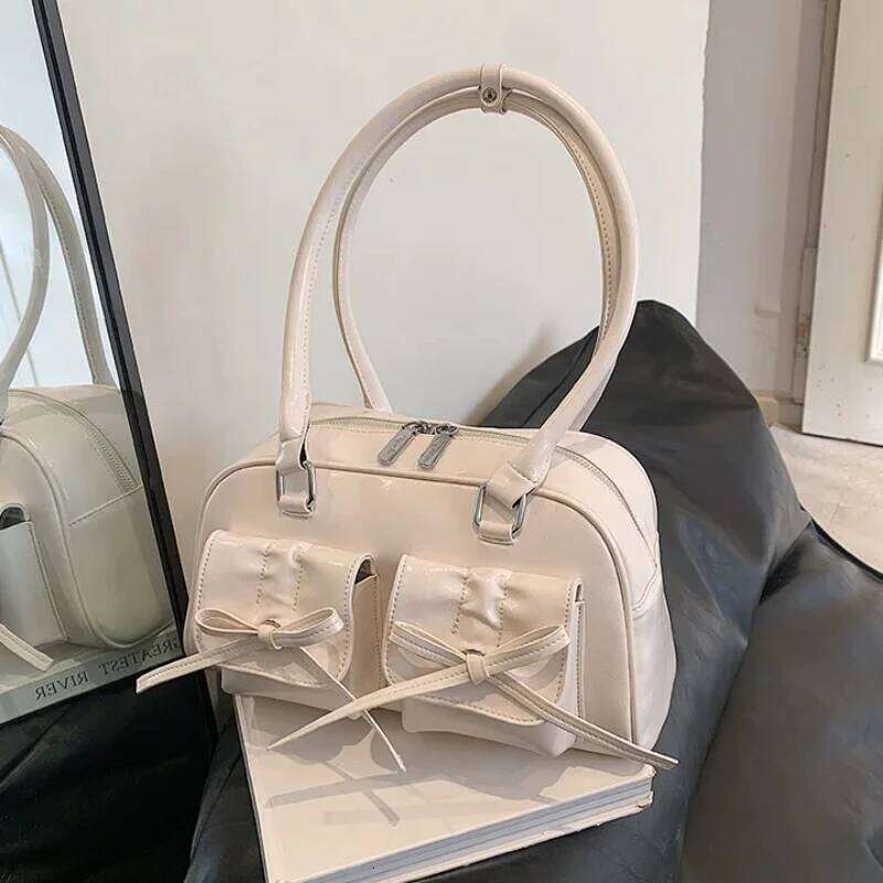 Cute Bow Tie Design Underarm Bags for Women 2026 Y2K Korean Fashion Handbags and Purses Pu Leather Shoulder Designer Bag Y260205