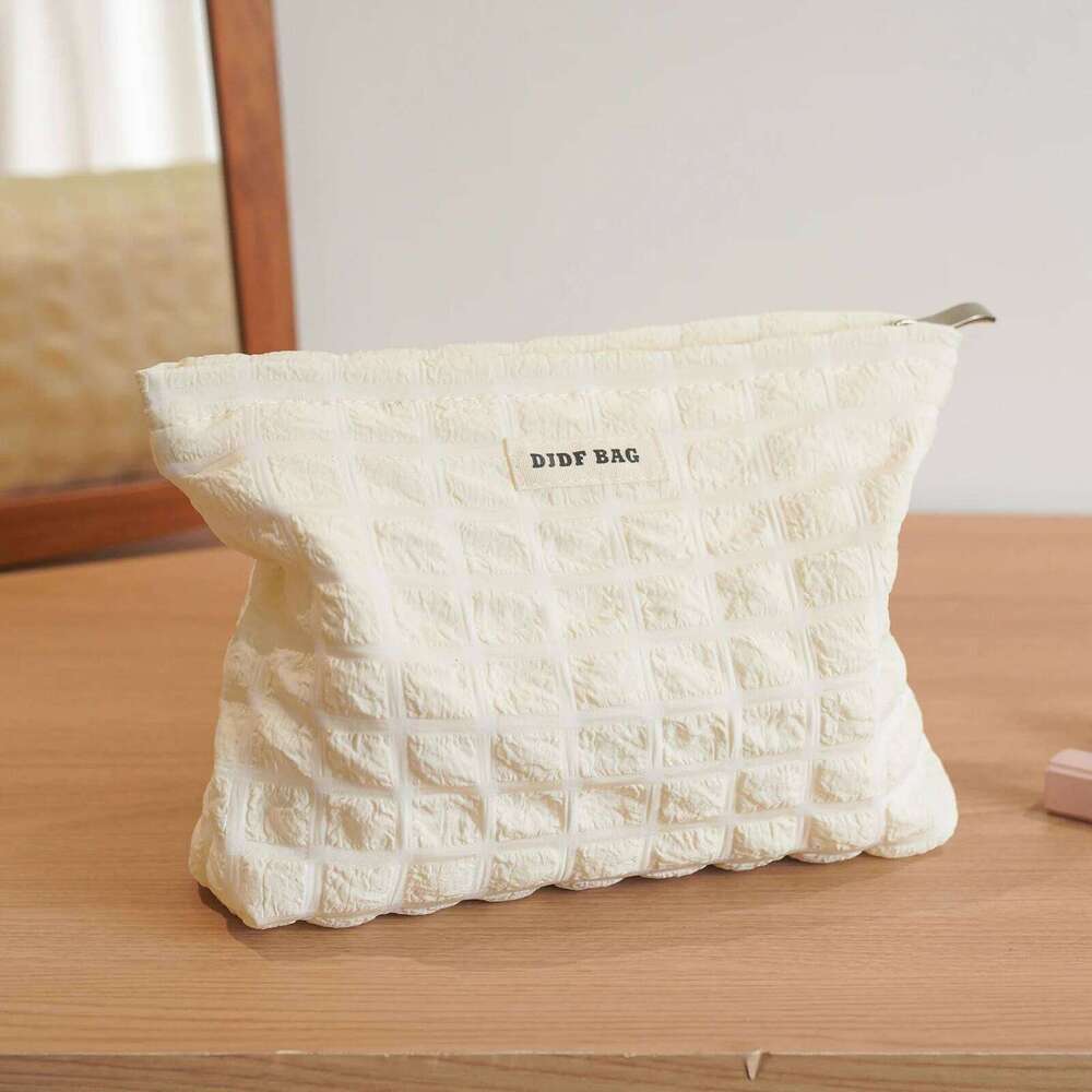 Beige cosmetic women's canvas cosmetics storage portable travel toiletry commuter liner bag, coin purse Y260206