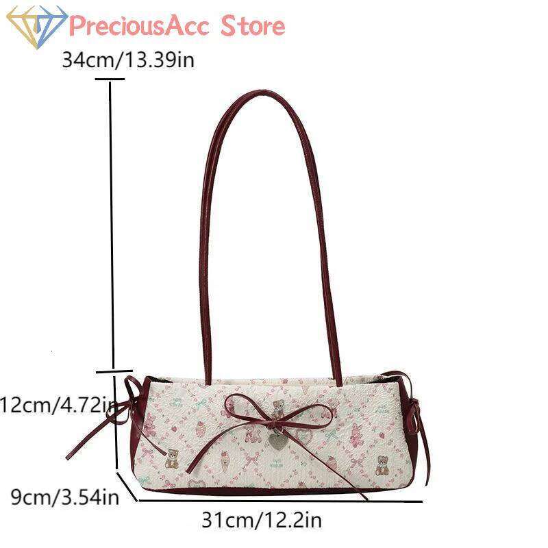 Cartoon Print Shoulder Fashion Sweet Bow Underarm Female Tote Bag Versatile Large Capacity Commuter Handbag Holiday Gift Y260205