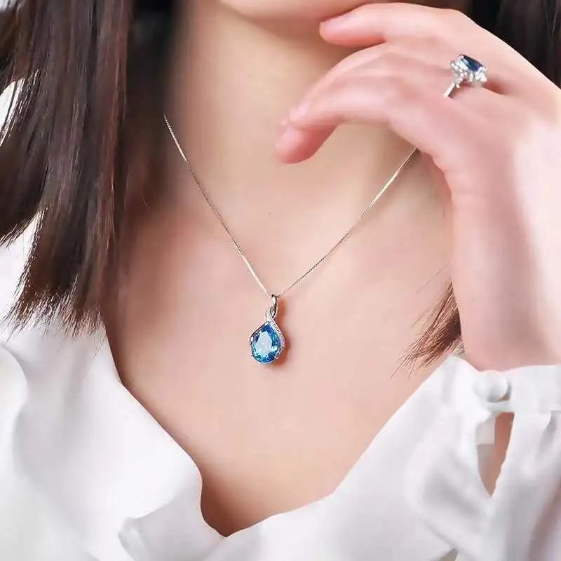 Buyee 925 Sterling Silver Female Stone Pendant Chain Natural Amethyst Aquamarine Necklace for Women Fashion Fine Jewelry Chain260202