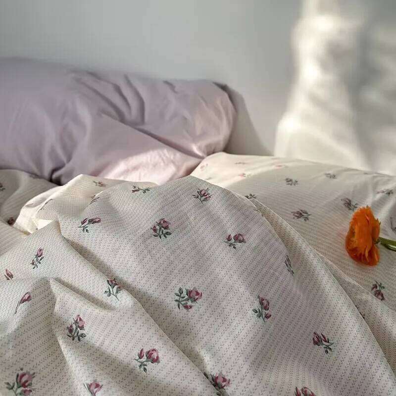 Ins Korean Pastoral Flower Bedding Set Purple Flat Sheet Pillowcase Twin Full Queen Size Bed Linen Women Girls Duvet Cover XJ260206