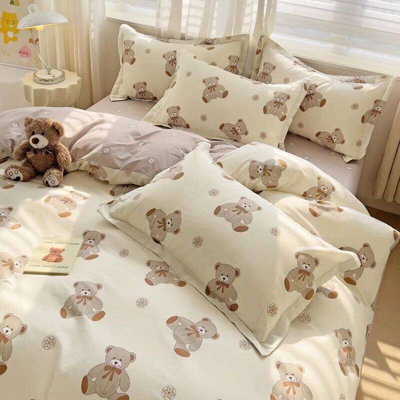 Cute Bear Duvet for Teens, 3-Pieces Set 100%Cotton Comforter Cover with Pillow Shams, Soft Comfortable Kids Bedding XJ260206