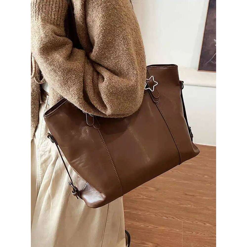 Retro Commuter Tote for Women Korean Autumn Winter New Fashion Large Capacity Underarm Bags Luxury Soft PU Shoulder Bag Y260204