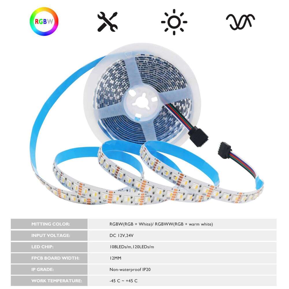 DC 12V 24V RGBW/RGBWW LED Strip Light 4-in-1 Chip SMD 5050 108 120LEDs/M Flexible Rope Tape For Living Room Bedroom Home Decor Z260206