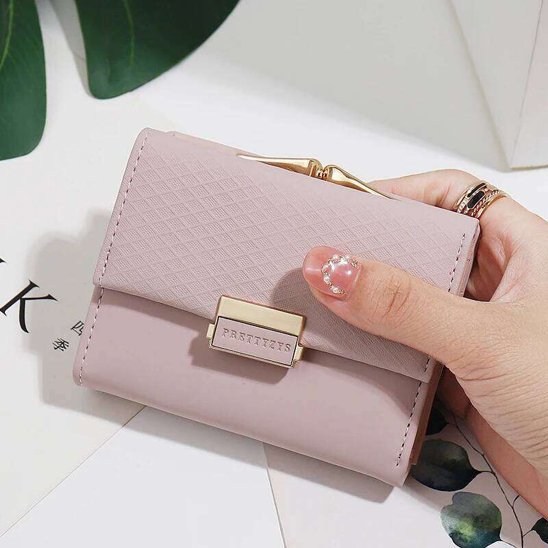 Women's Short Korean PU plaid buckle triple Fold bag Folding niche fashion trend All-in-one Student Coin Purse Women' Y260206