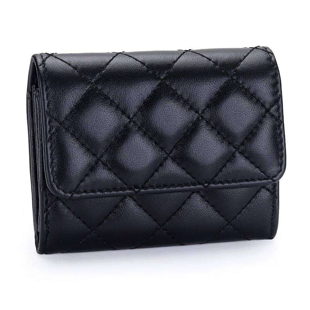 Sheepskin Quilted Holder Women Bifold Leather Bank Credit Case Wallets Coin Purse Luxury Brand Business Name Card Bag Y260206
