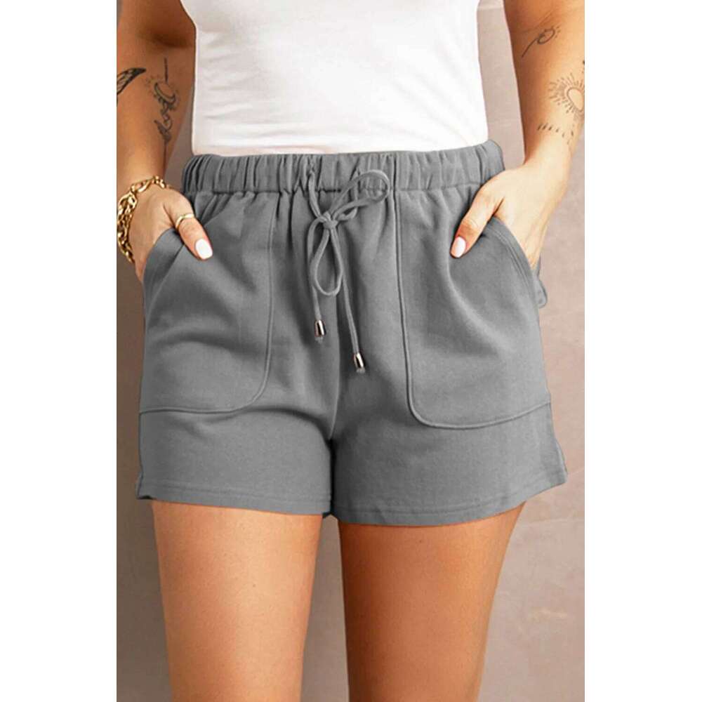 Summer pants women's solid color new high waist straight tube drawstring loose casual shorts women XJ260206