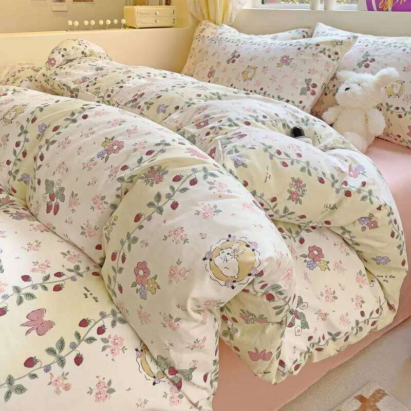 Ins Bedding Refreshing New Blue Wind CHIME Four PIECE Set On Washing Cotton Bed Sheet Dormitory 3pcs XJ260206