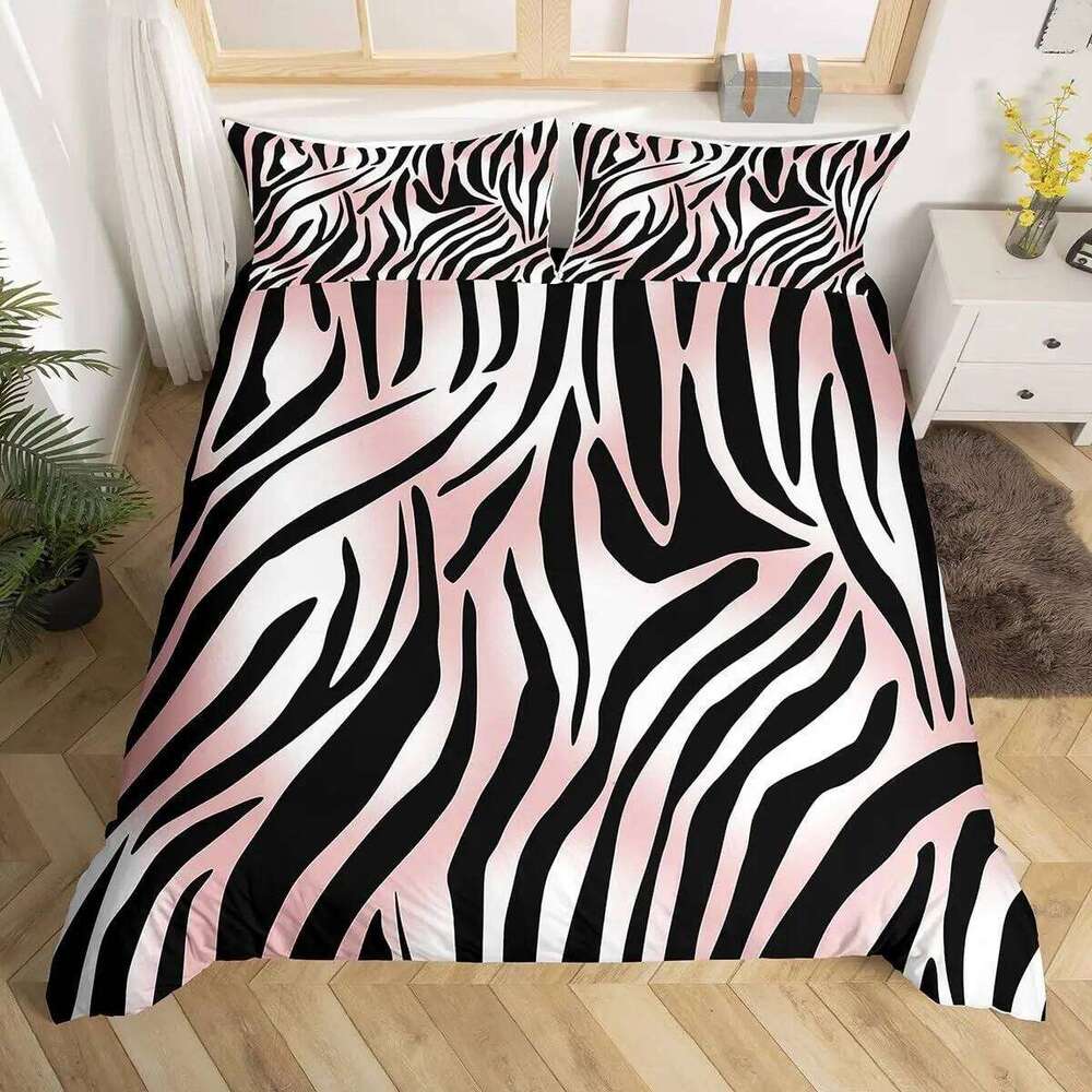 Zebra Print Duvet Twin Wild Animal Theme Bed Safari Wildlife Fur Comforter Cover Abstract Geometric Stripe Bedding Set XJ260206