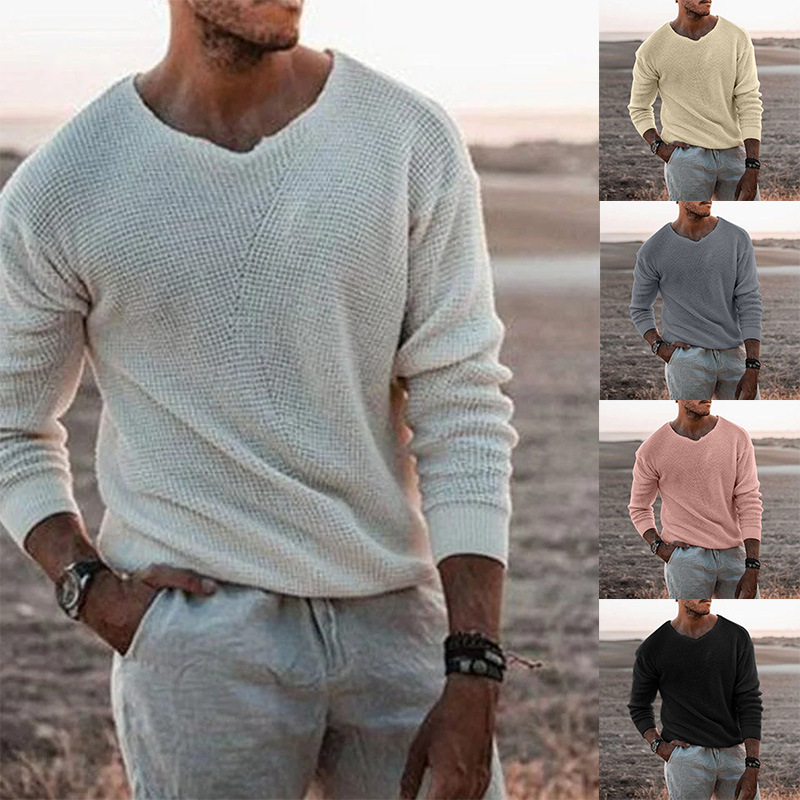 European and American Fashion Men's Knitted Sweater Casual Loose Sweater V-neck Long Sleeved Pullover Sweater Plus Size Jacket R260207