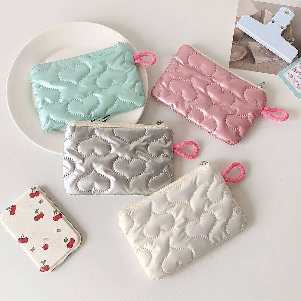 Bow Silver Zipper Mini Makeup Women Cosmetic Purse Coin Pouch Cute Wallet Portable Earphones Data Cable Storage Bag Y260206