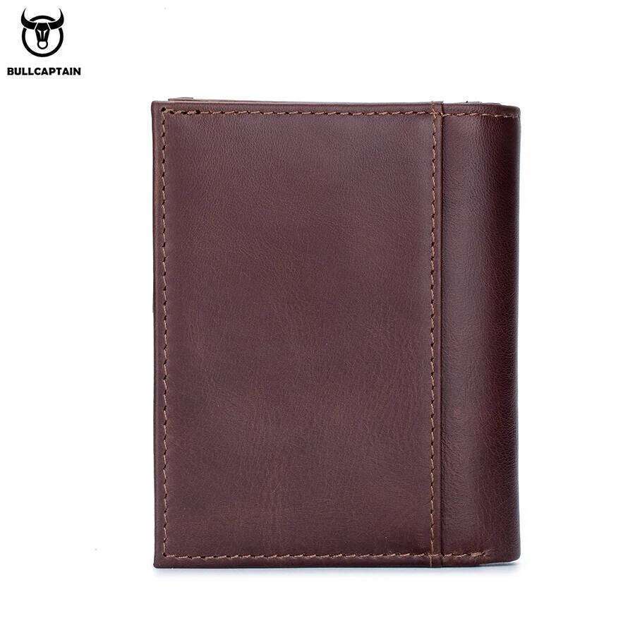 BULLCAPTAIN RFID Leather Men's Purse Zipper Coin Wallet Holder Credit Card Bag Y260206