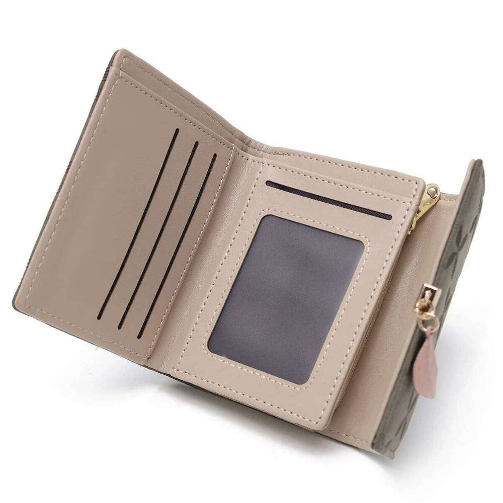 New women's high-quality PU leaf pendant three-fold bag multiple card slots folding student Coin purse multi-functional ban Y260206