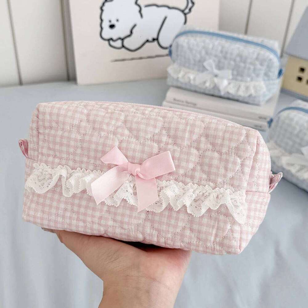 New Fashion Lace Bow Women Makeup Handbag Large Capacity Cosmetic Storage Pouch Portable Travel Organizer Square Zipper Bag Y260206