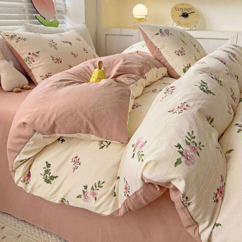 Small Zhu four-piece set of small fresh washed cotton bed sheet and quilt cover XJ260206