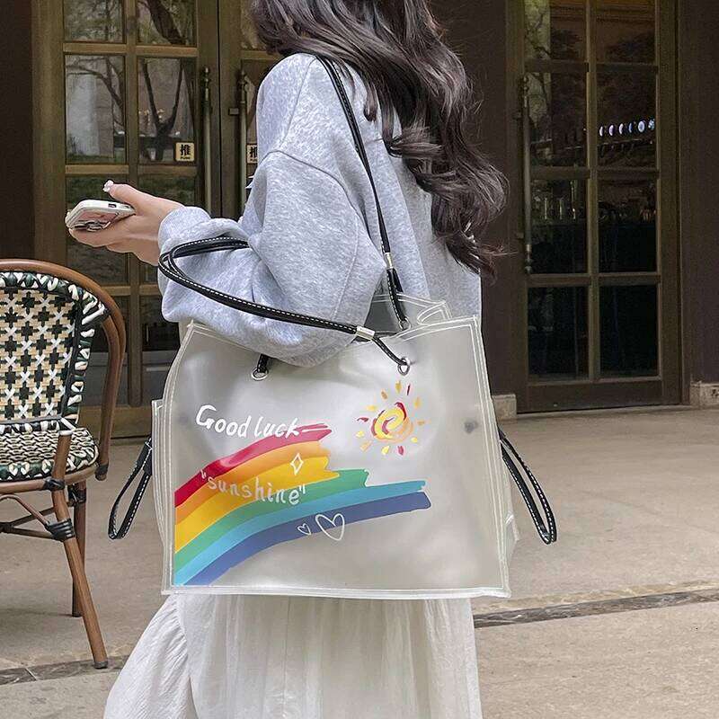 2025 Summer Travel For Women Printing PVC Handbag Warterproof Transparent Shoulder Fashion Vacation Beach Tote Bag Y260204