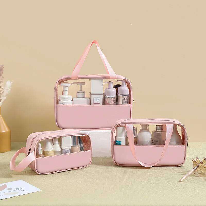High aesthetic ins style waterproof PVC handbag New Transparent Handheld Makeup Bag Large capacity portable toiletry bag Y260206