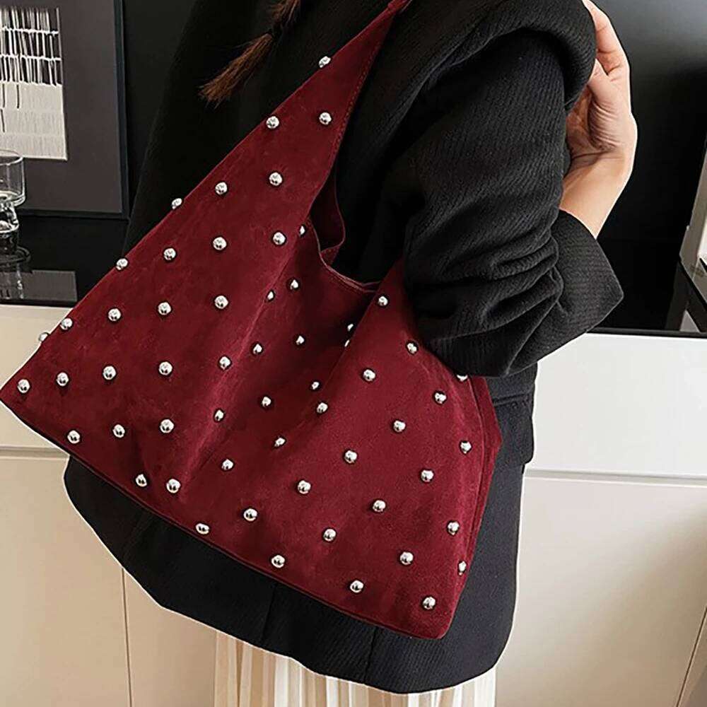 Women Burgundy One Shoulder Bag Fashion Personalized Rivet Frosted Pu Underarm Bags Buckle Versatile All-Match Tote Handbags Y260204