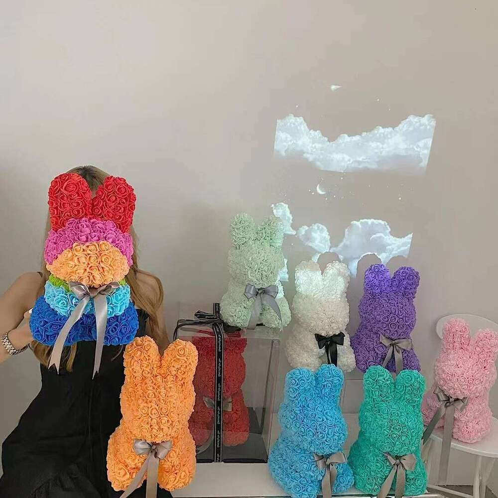1pc 25cm Eternal Artificial Flower Rose Rabbit Romantic Gift For Birthday Anniversary Valentine's Wedding Decoration Home Decor S260204 93b