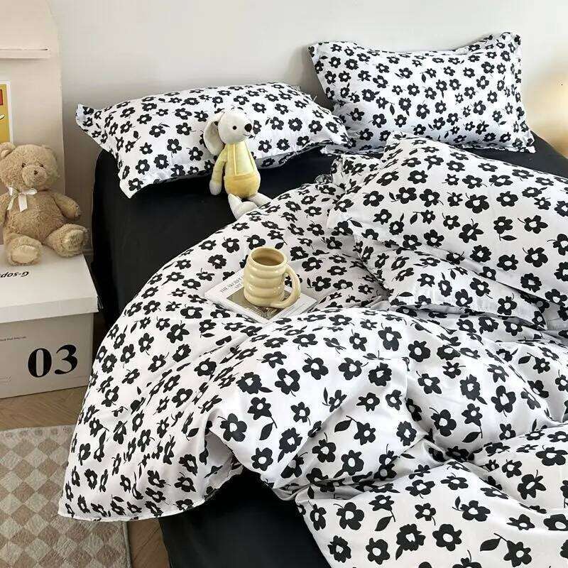 Ins Style Floral Duvet Cover Set Flat Sheet Pillowcases No Filling Twin Single Queen Size Boys Girls Bedding Linen XJ260206