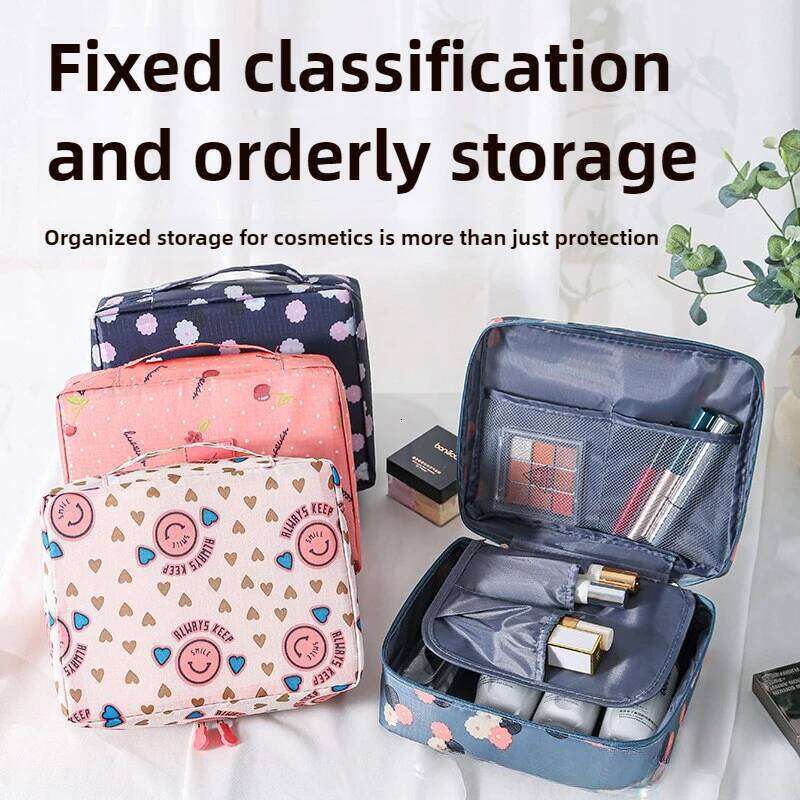 Large Capacity Cosmetic for Women Travel Toiletry Bag Waterproof Makeup Organizer with Opening Design Beauty Storage Case Y260206