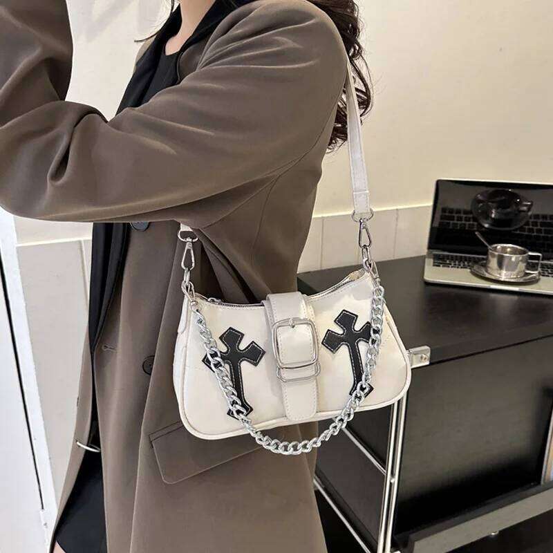 Y2k Cool Girls Underarm Pu Leather Design Women's Small Shoulder Autumn Vintage Female Chain Crossbody Bag Tote Purses Y260205