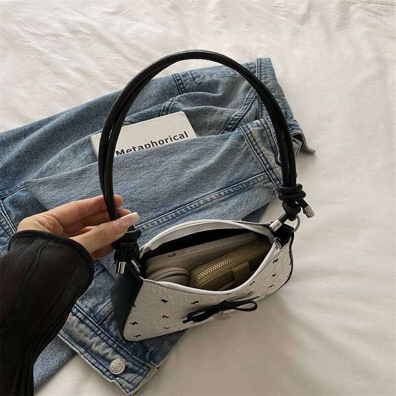 Niche Bow Underarm Fashion Top Handle Purse for Women, Chic Shoulder Tote, Minimalist Crossbody Bag, Versatile Y260205