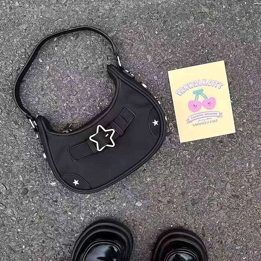 Women's Fashion PU Small Shoulder Y2K Star Armpit Purse American Retro Black Chic Hobo Bag High Quality Designer New Handbag Y260205