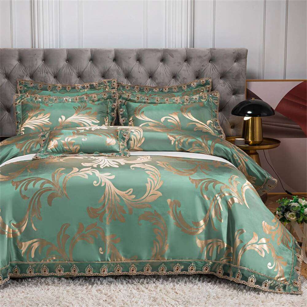 Jacquard Weave Sateen Lace Bedding Natural Comforter Satin Soft Luxury Four Pieces Set Home Duvet Cover Bed Sheet Pillowcase XJ260206