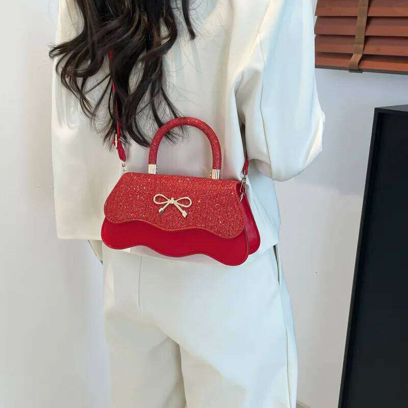 Retro Casual Bow Women's Square Shoulder Bags Trendy Ladies Pu Leather Handbags Purse Sequined Design Female Crossbody Bag Y260205