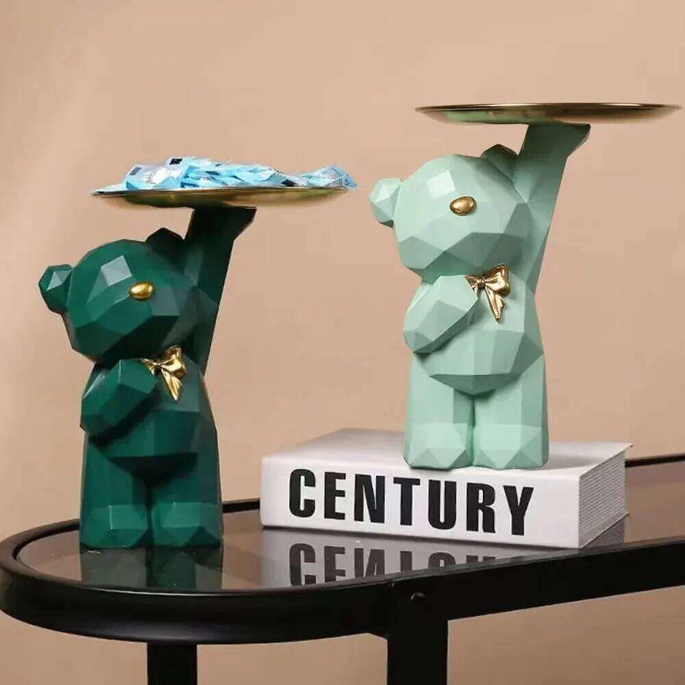 Resin Cute Storage Tray Table Decorations Geometric Bear Statue Entrance Crafts Decor for Office Coffee Shop S260204