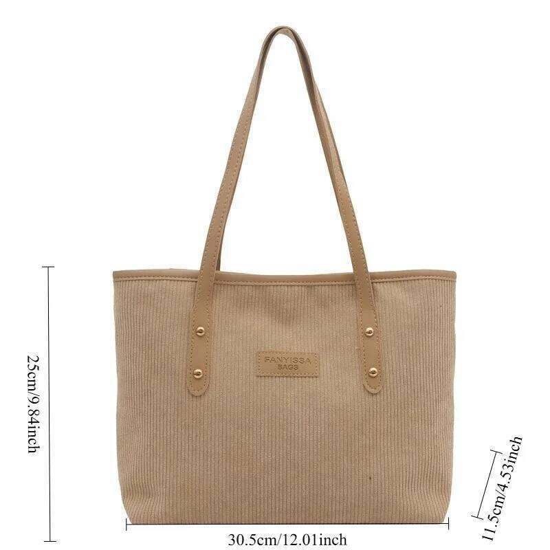 Women New Versatile Shoulder Large Capacity Corduroy Casual Handbags Korean Tote Bags for Commute Simple Female Stroage Bag Y260204